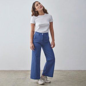 Everlane wide leg crop sailor pant blue size 2